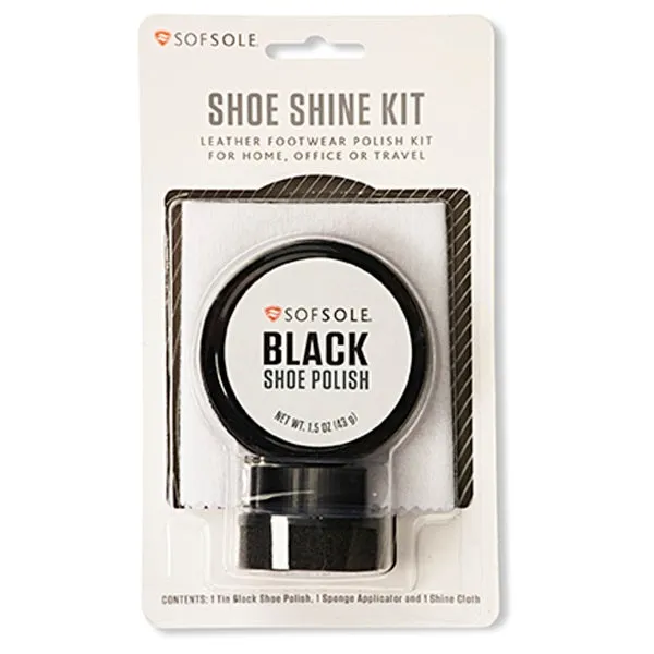 .Sof Sole BLACK Shoe Shine Kit Polish with Sponge Applicator and Shine Cloth 43g - F - ( 82329 )