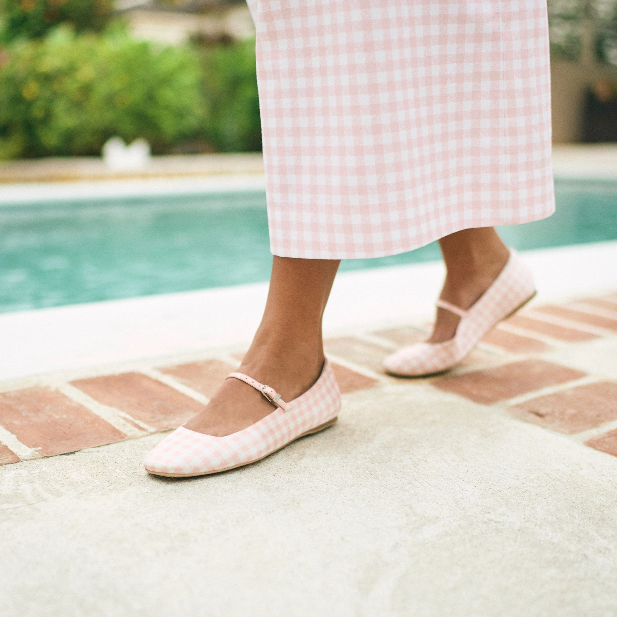 REYES X BYRDIE GOLF BALLET FLATS PINK PLAID GINGHAM Versatile Comfort