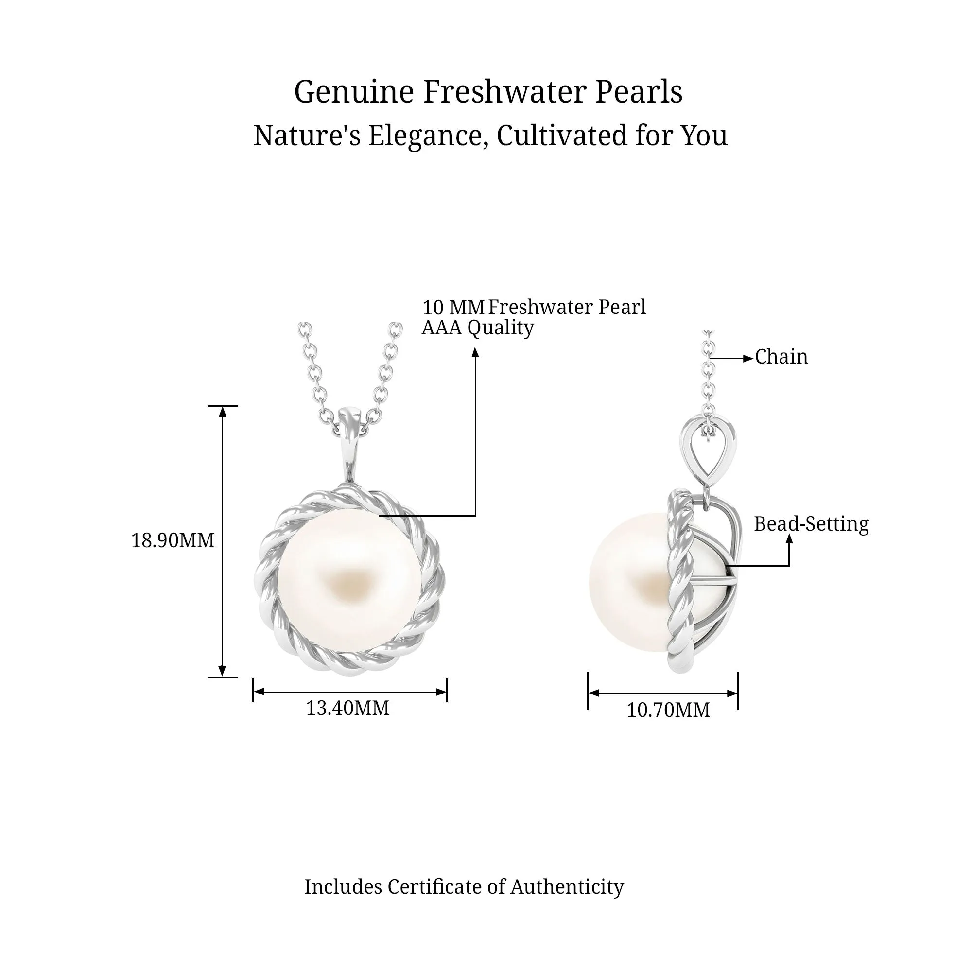 Solitaire White Pearl Pendant in Twisted Rope Frame