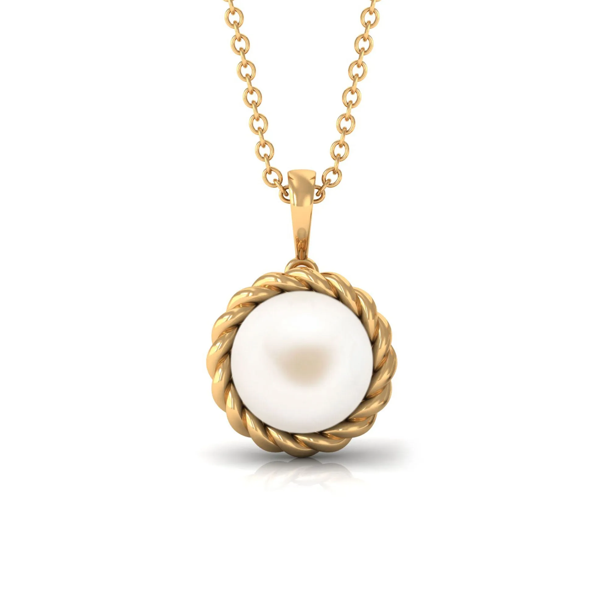 Solitaire White Pearl Pendant in Twisted Rope Frame