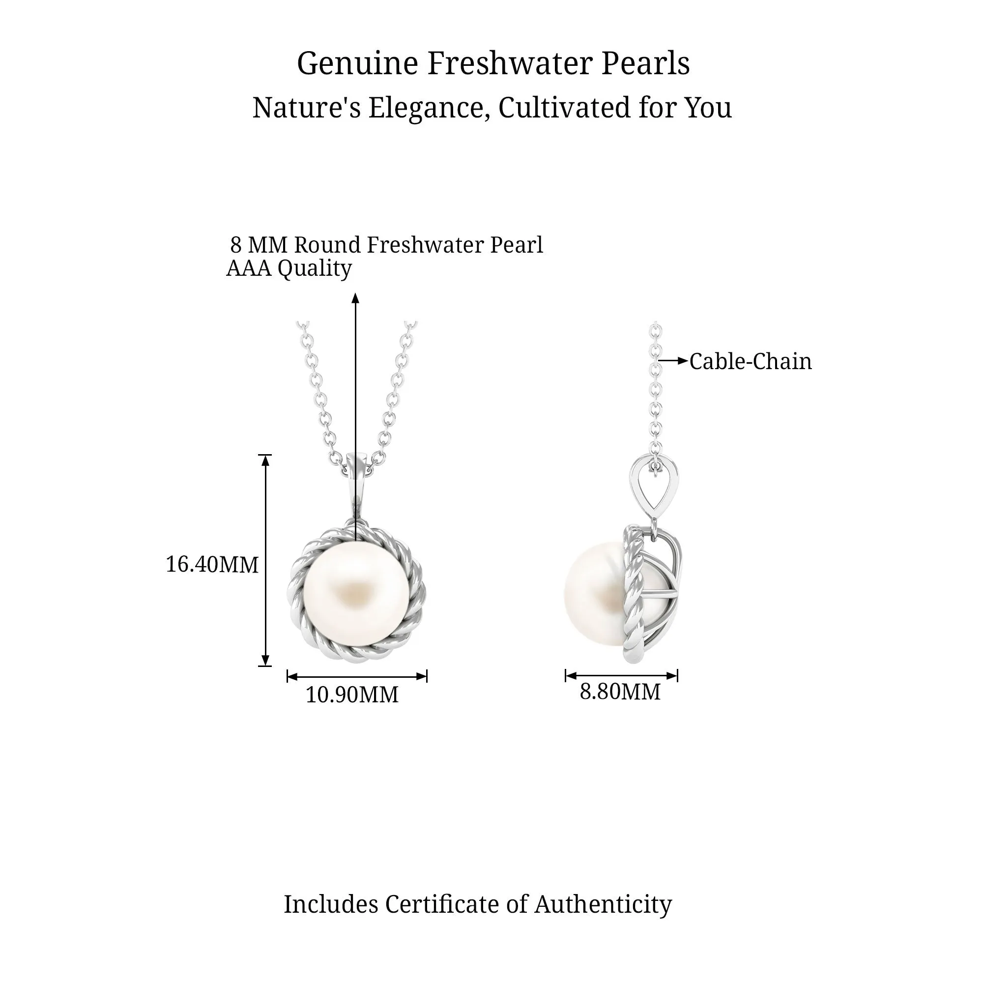 Solitaire White Pearl Pendant in Twisted Rope Frame