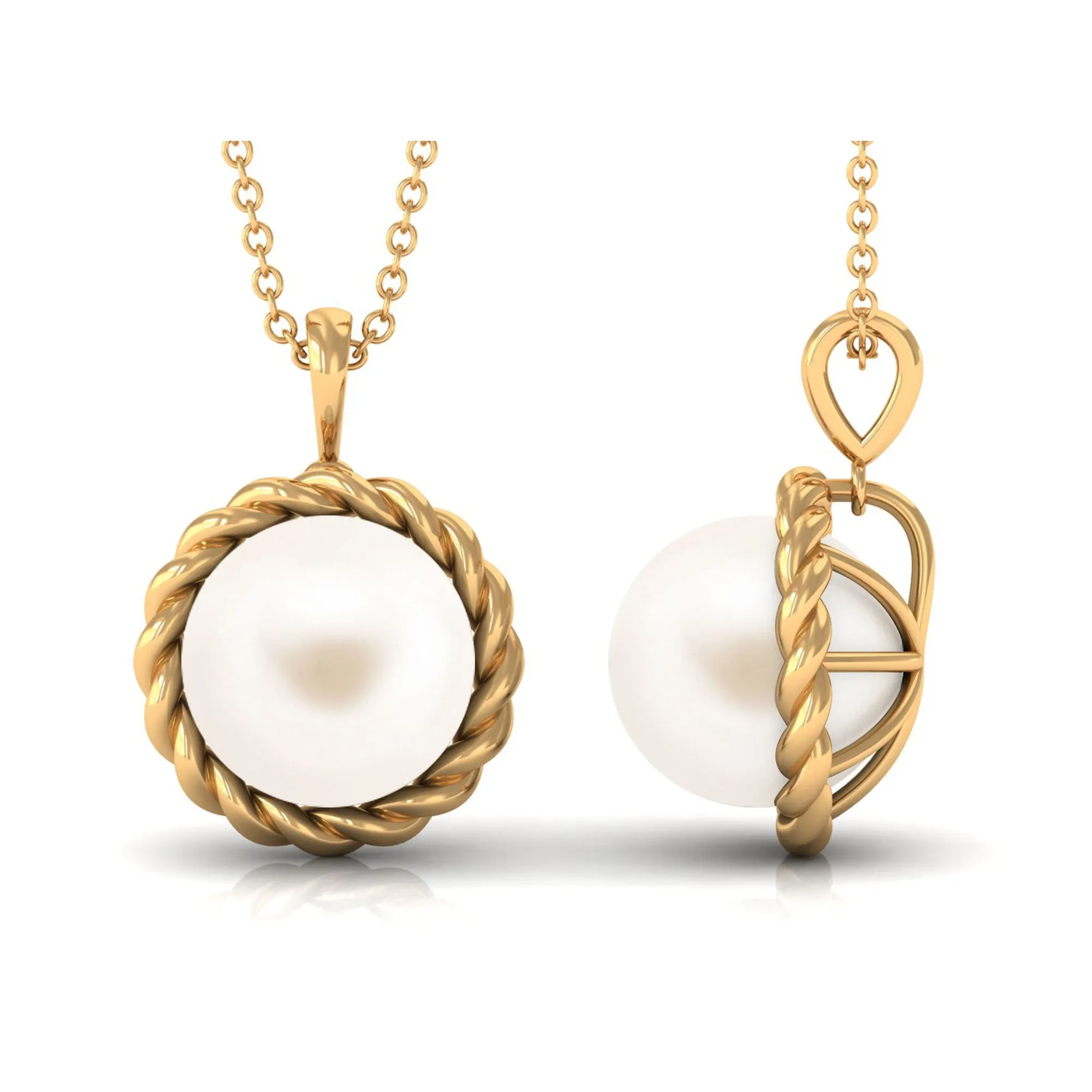 Solitaire White Pearl Pendant in Twisted Rope Frame