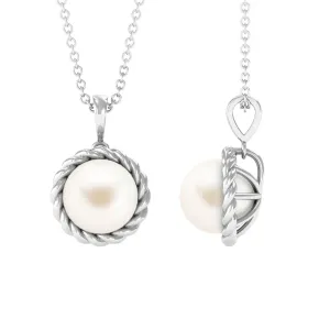 Solitaire White Pearl Pendant in Twisted Rope Frame