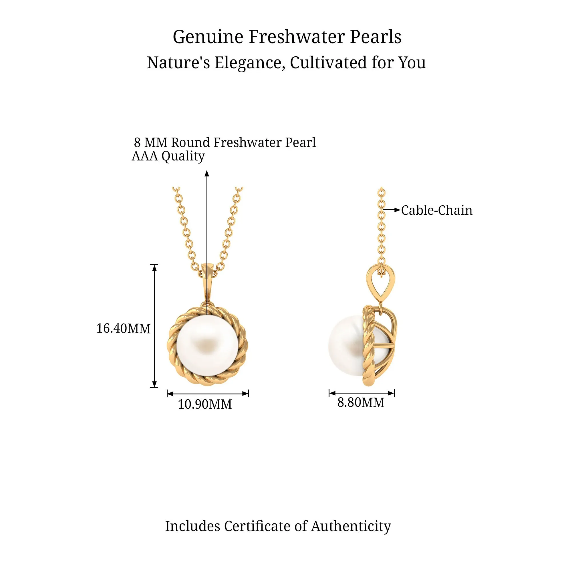 Solitaire White Pearl Pendant in Twisted Rope Frame