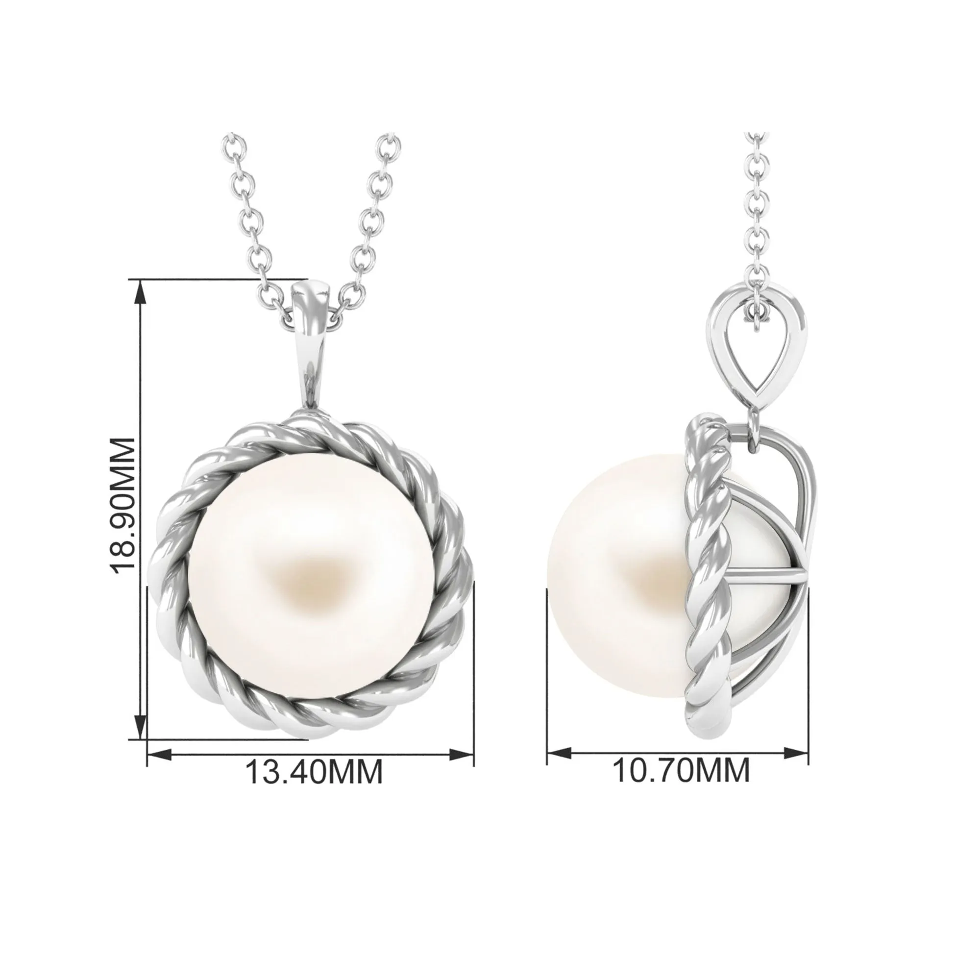 Solitaire White Pearl Pendant in Twisted Rope Frame