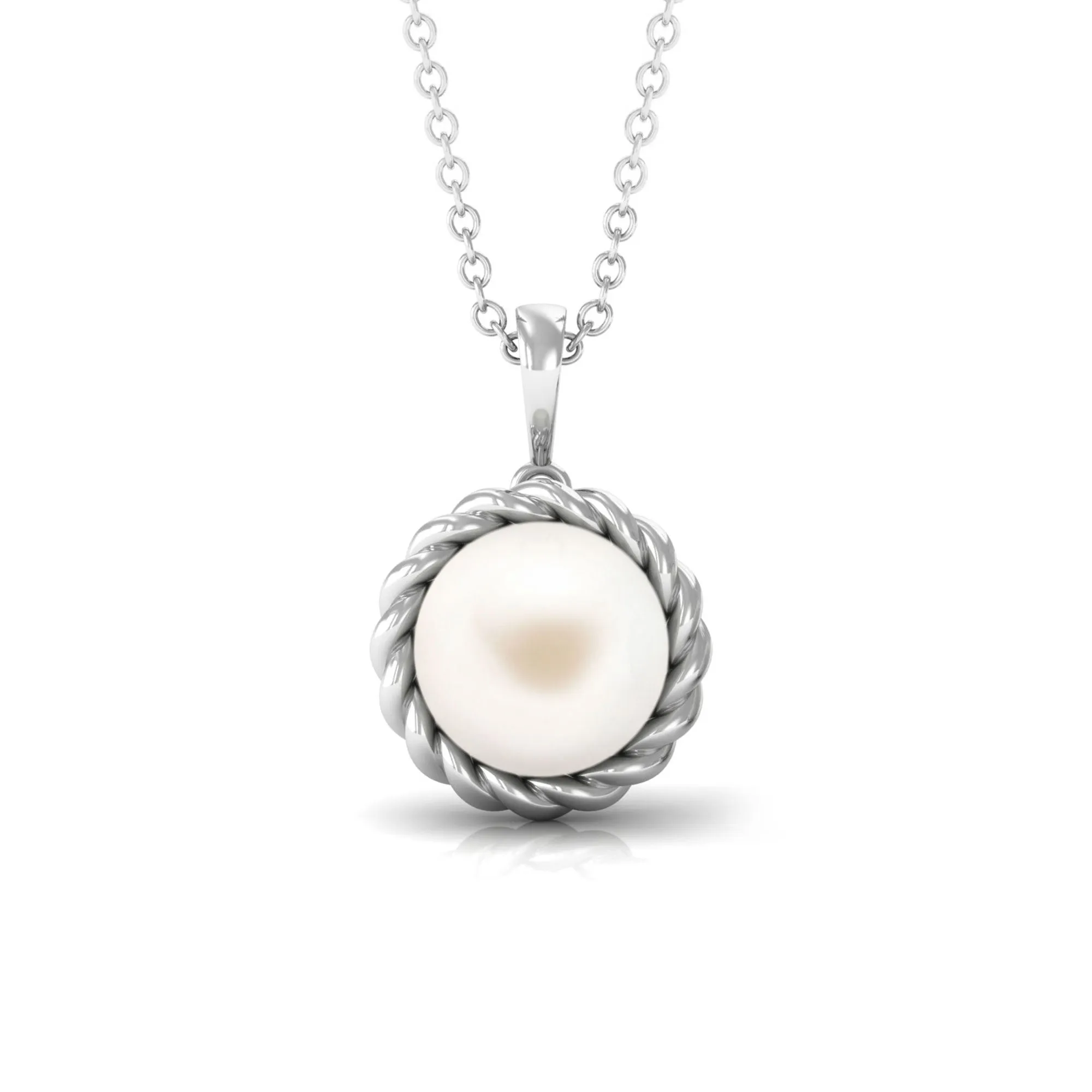Solitaire White Pearl Pendant in Twisted Rope Frame