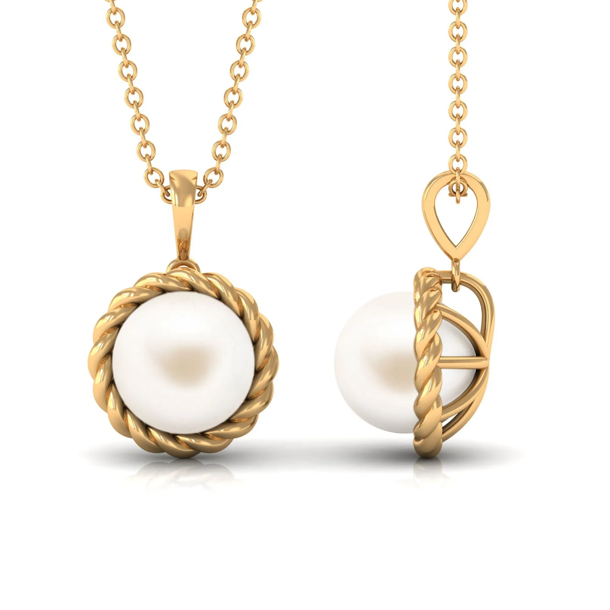 Solitaire White Pearl Pendant in Twisted Rope Frame
