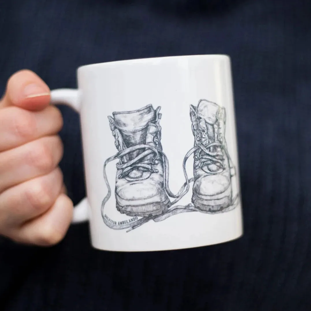 Solvitur Ambulando Old Leather Walking Boots Mug