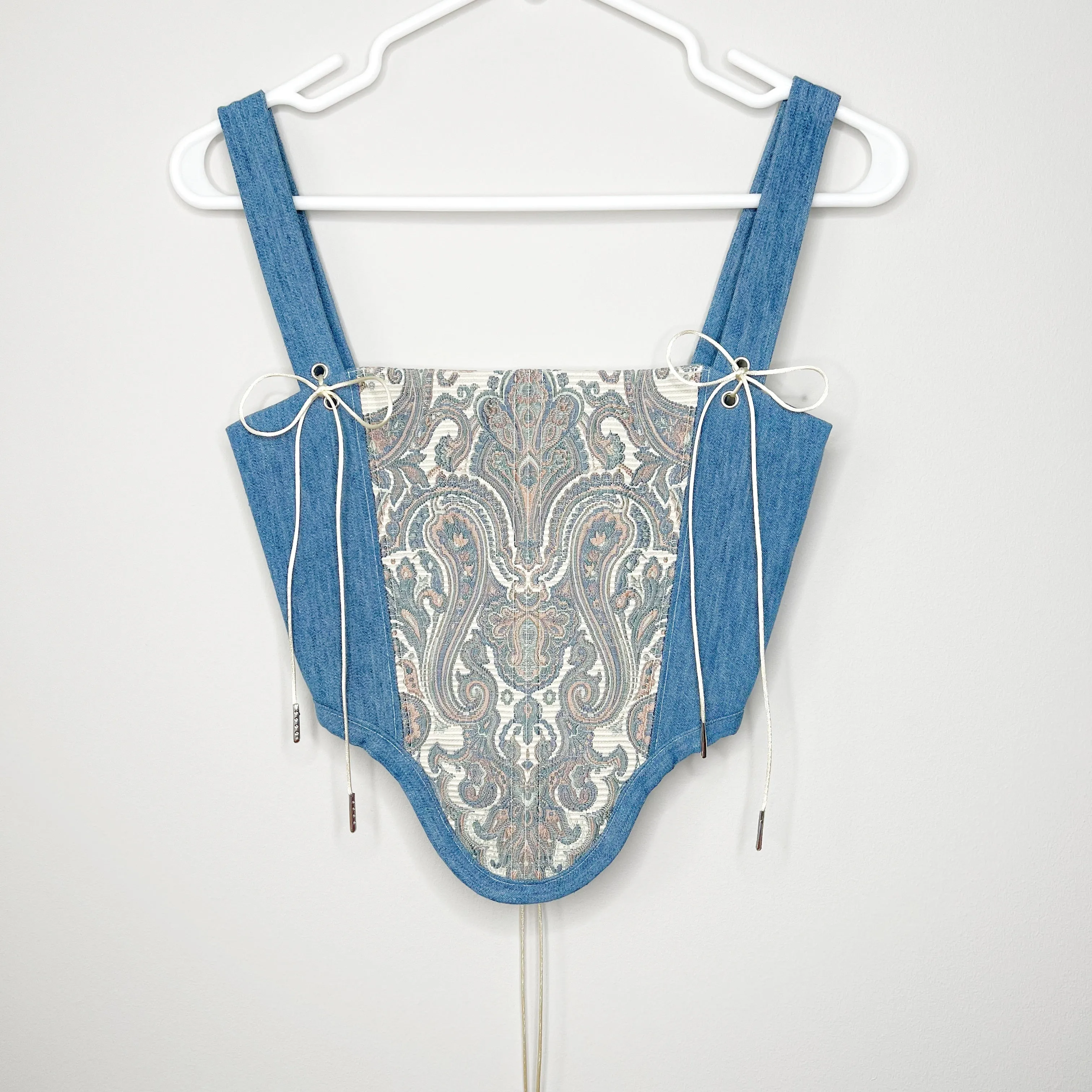 Split Pattern Brocade   Denim Corset