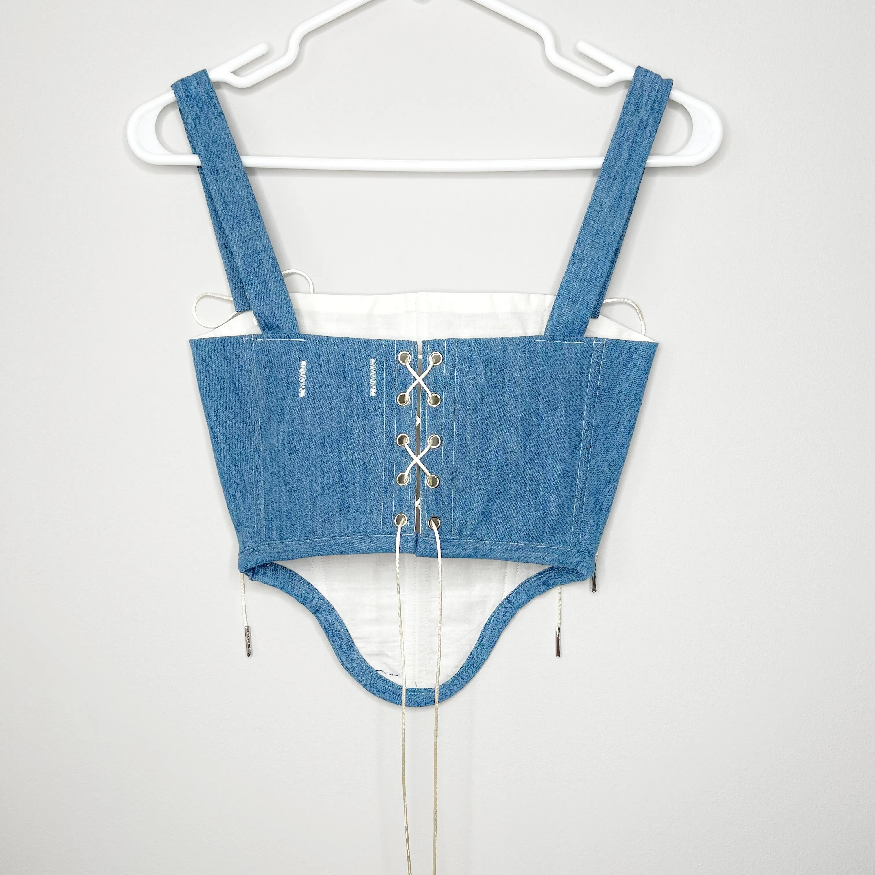 Split Pattern Brocade   Denim Corset