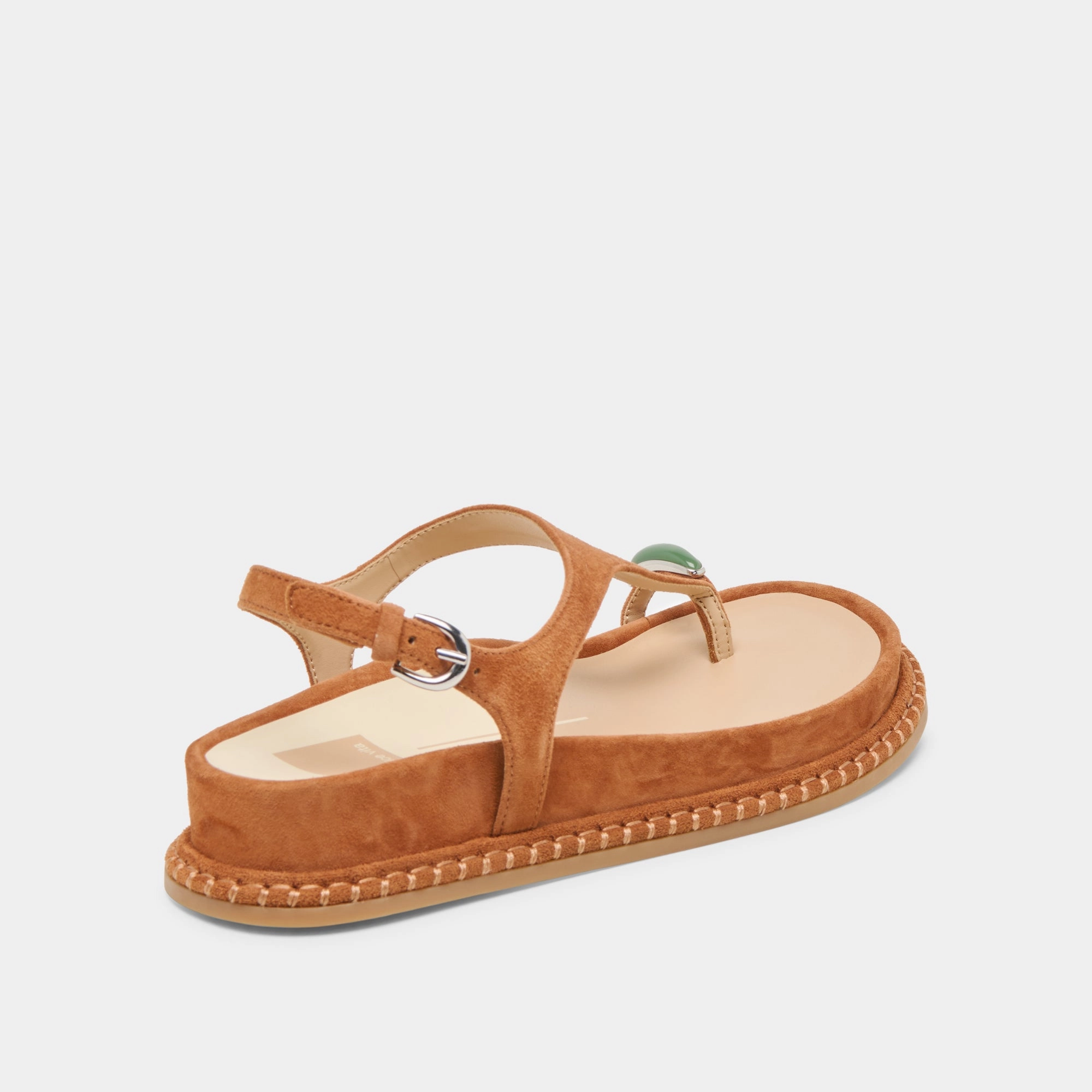 Gel Insert Slip On Easy Adjust Buckles STEFAN GEMSTONE SANDALS CARAMEL SUEDE