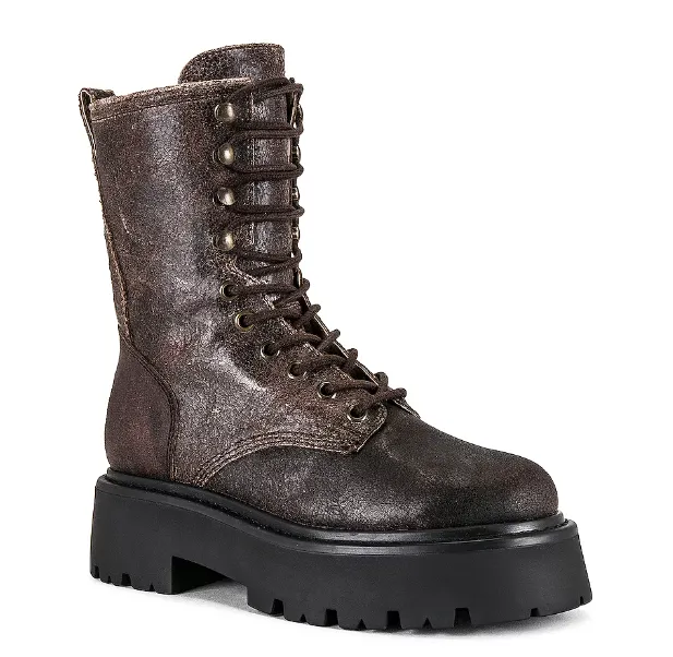 Steve Madden Rowen Brown Distressed Leather Fashion Platform Mid Calf Boots