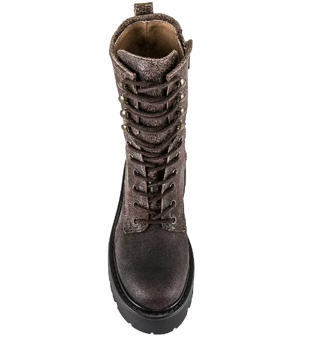 Steve Madden Rowen Brown Distressed Leather Fashion Platform Mid Calf Boots