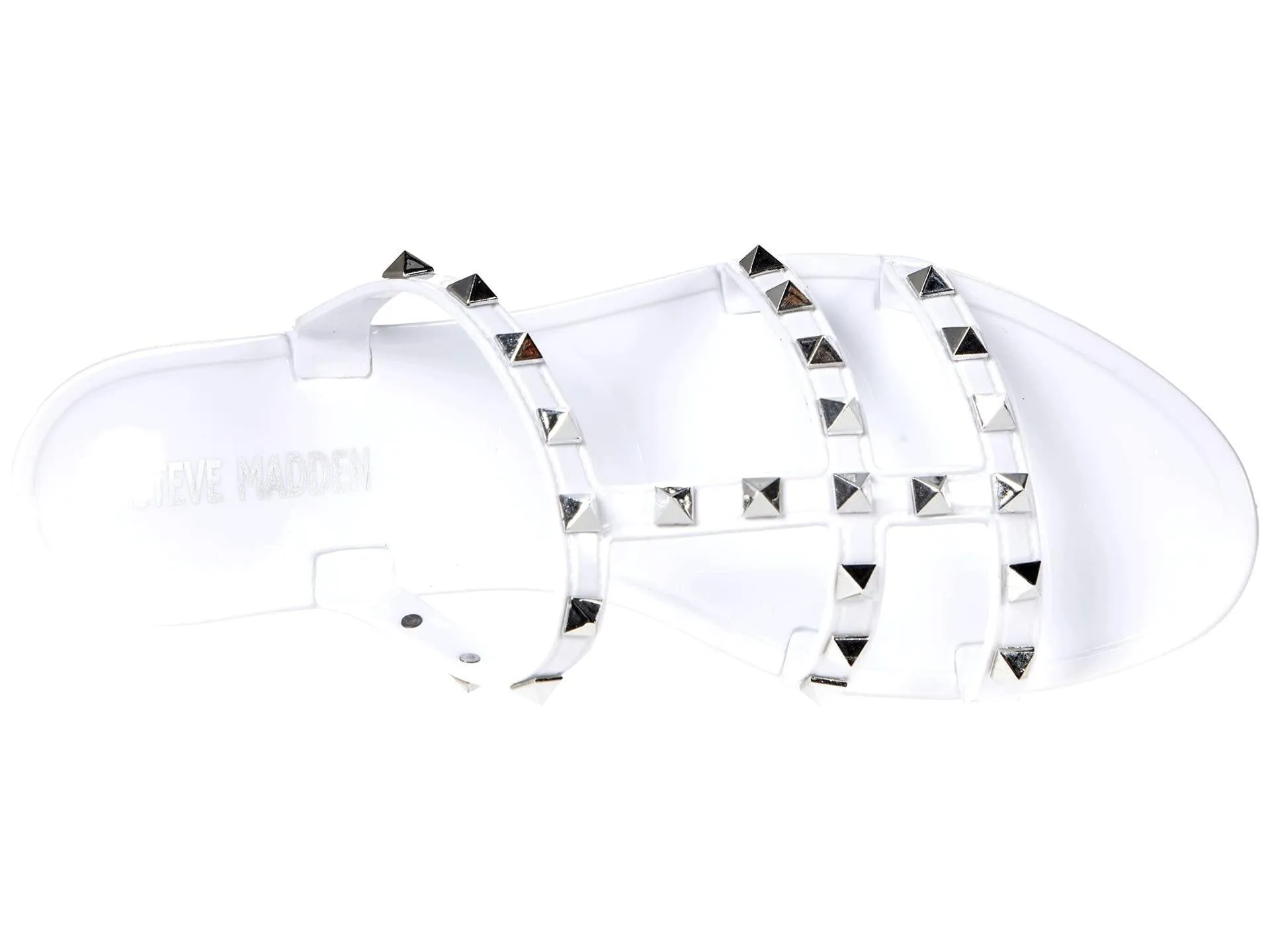 Steve Madden Steer Multi-Strap Stud Detail Flat Slide Sandals White