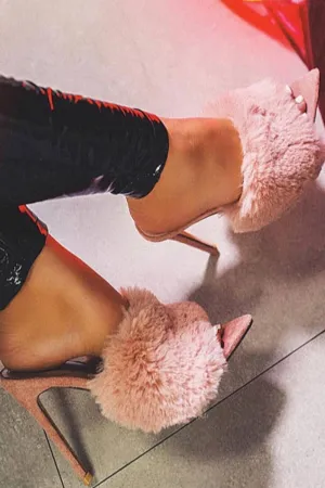 Stiletto High Heel Sandals Fluffy Fur Shoes