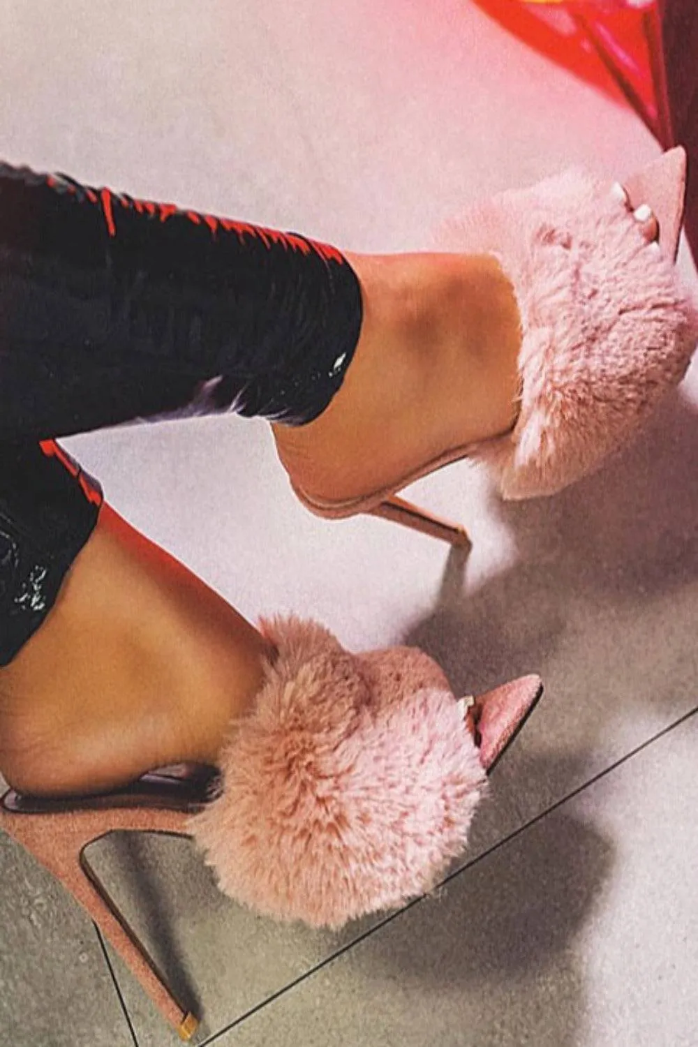 Stiletto High Heel Sandals Fluffy Fur Shoes