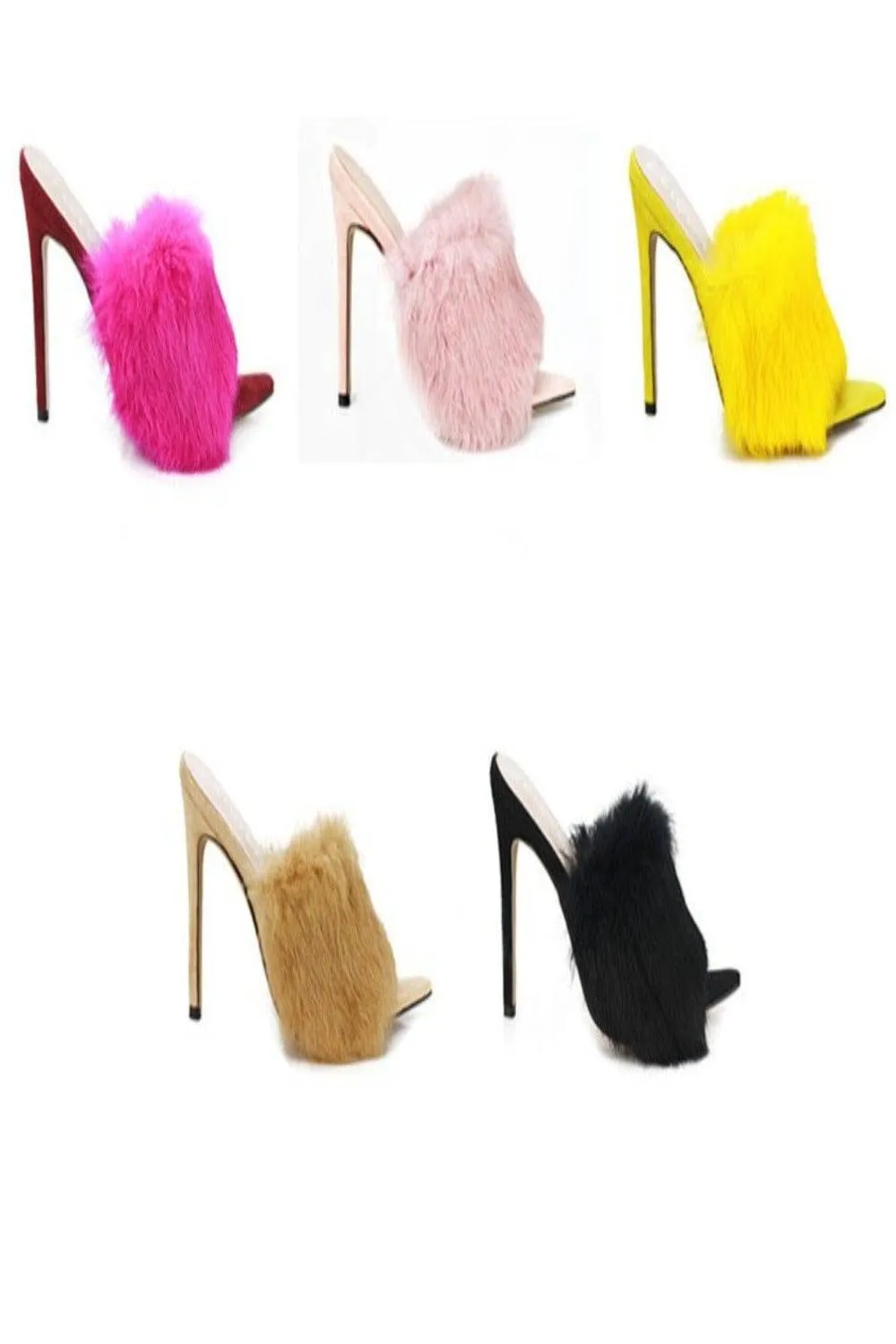 Stiletto High Heel Sandals Fluffy Fur Shoes