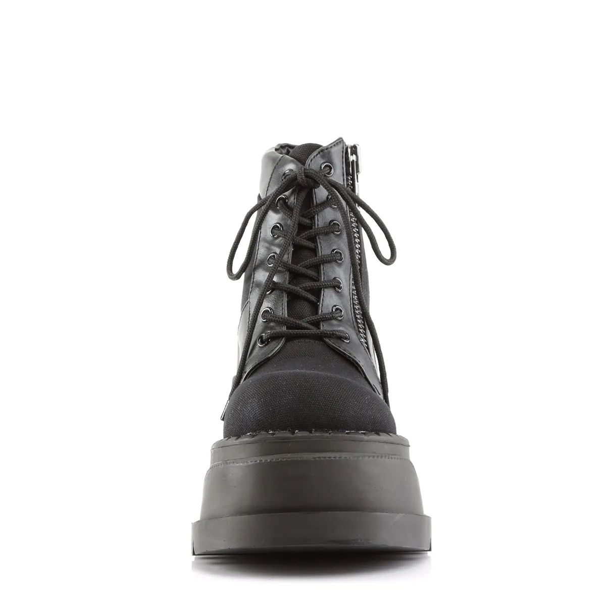 STOMP-10 DemoniaCult Black Canvas Sexy Women's Ankle Boots (Alternative Footwear)