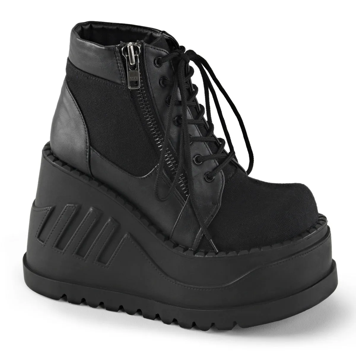 STOMP-10 DemoniaCult Black Canvas Sexy Women's Ankle Boots (Alternative Footwear)
