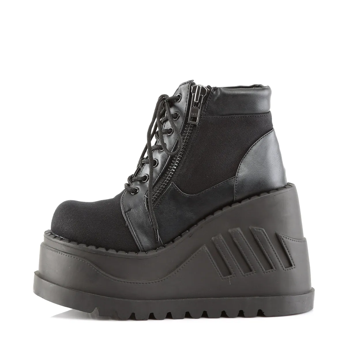 STOMP-10 DemoniaCult Black Canvas Sexy Women's Ankle Boots (Alternative Footwear)