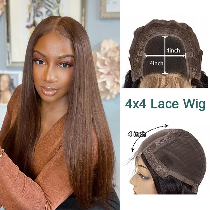 Straight Human Hair Wigs For Women Brown Color Straight