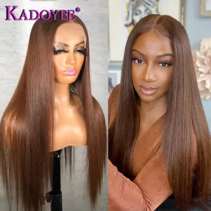 Straight Human Hair Wigs For Women Brown Color Straight