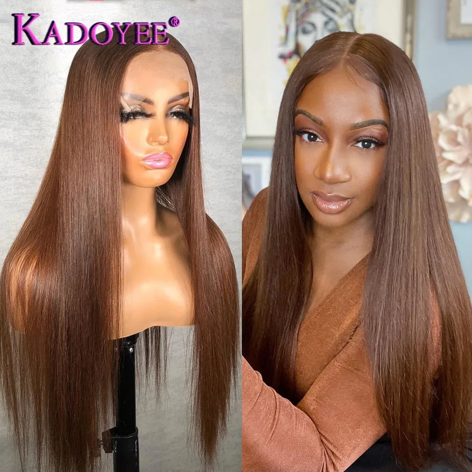 Straight Human Hair Wigs For Women Brown Color Straight