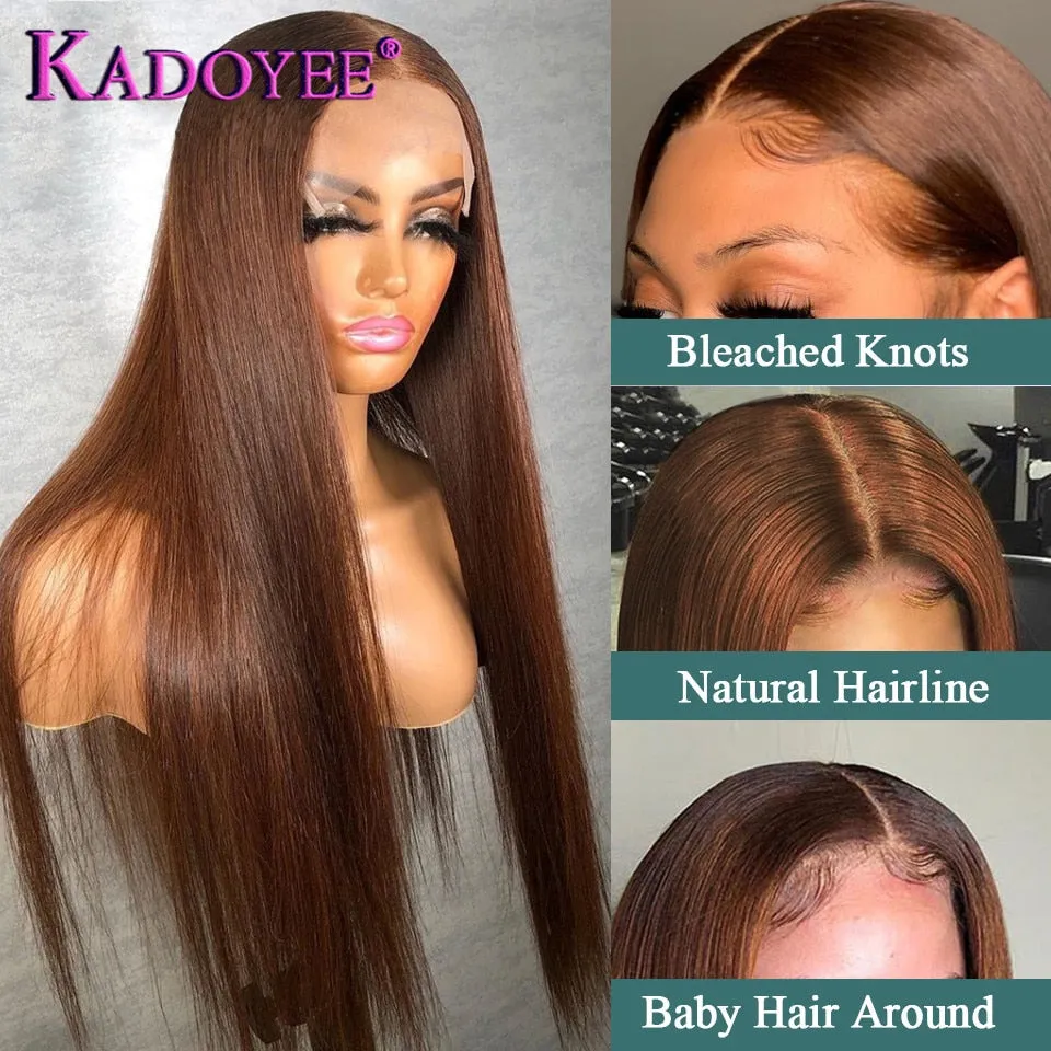 Straight Human Hair Wigs For Women Brown Color Straight