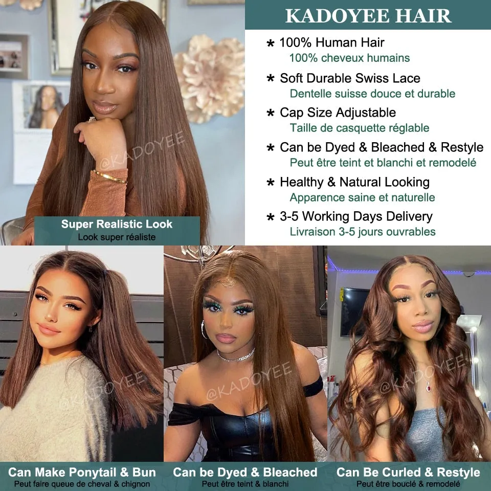 Straight Human Hair Wigs For Women Brown Color Straight