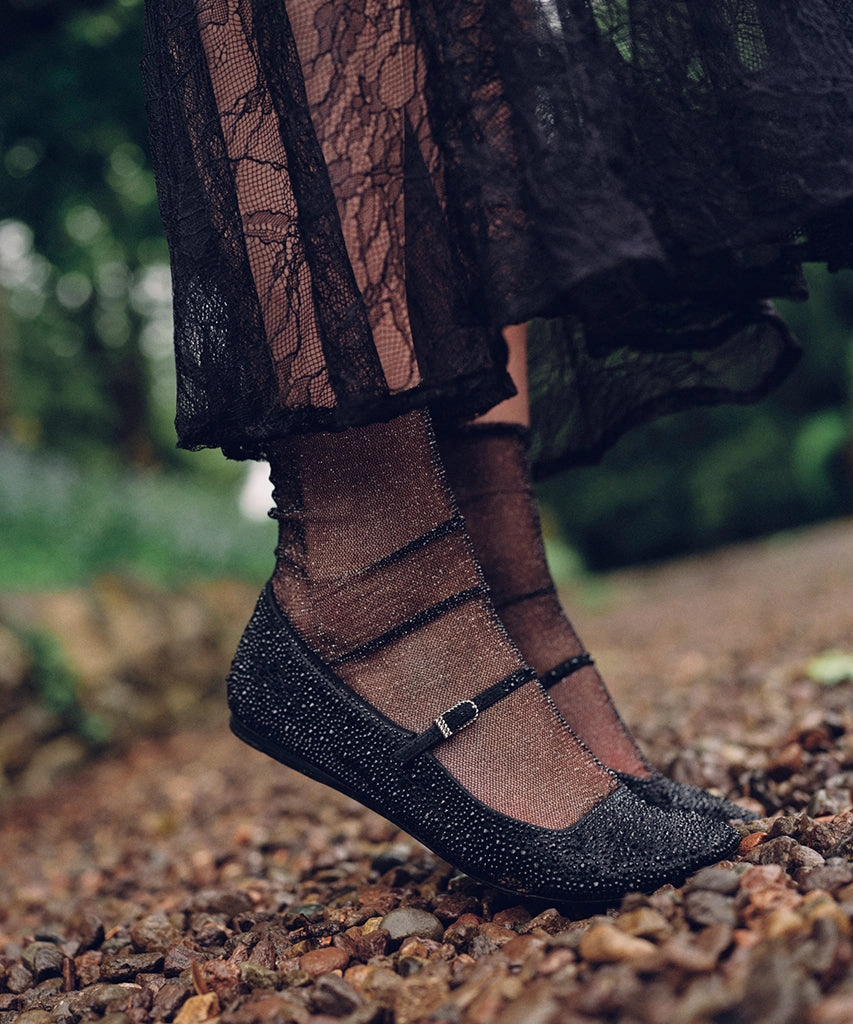 Reunion Day REYES CRYSTAL BALLET FLATS BLACK METALLIC CRYSTAL