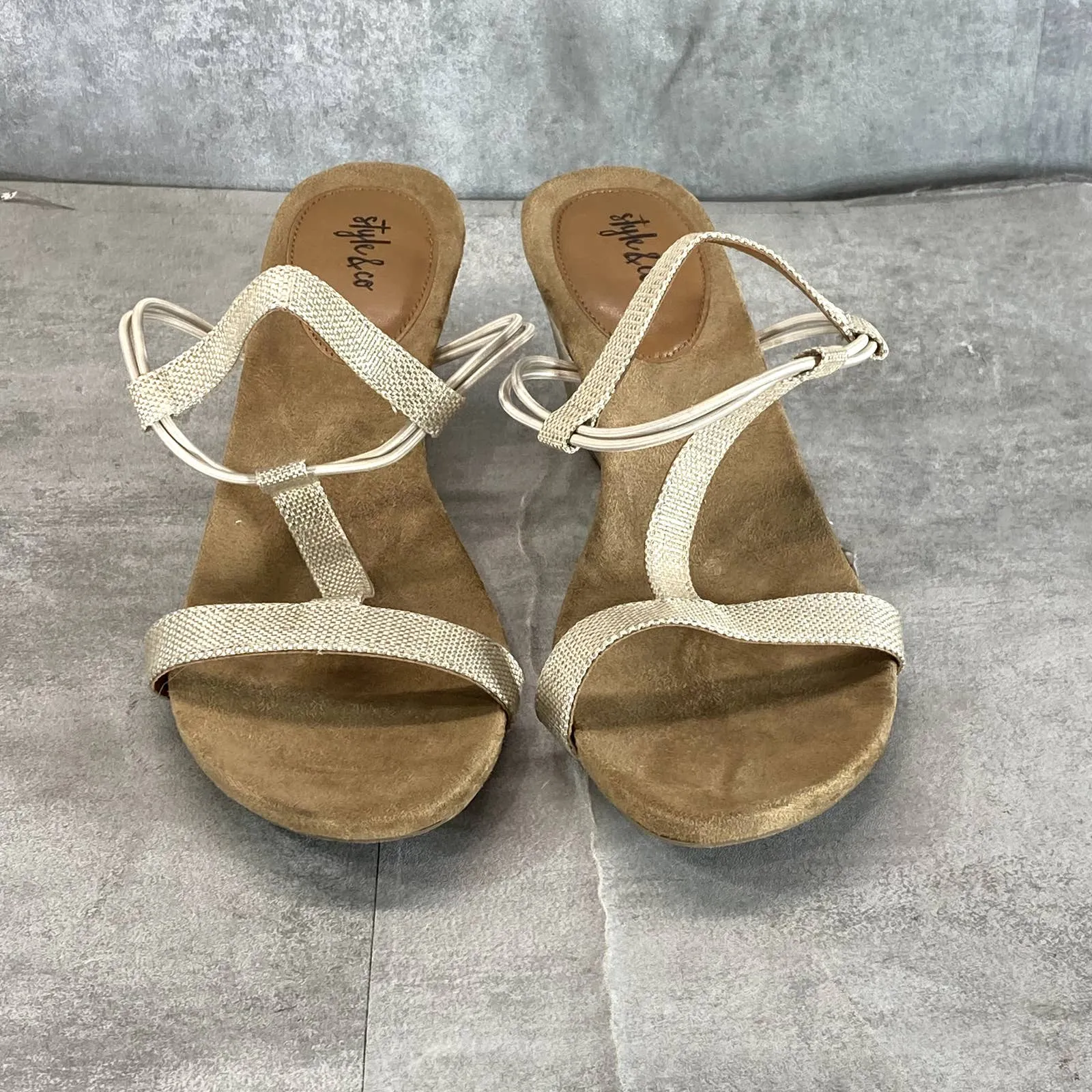 STYLE & CO Women’s Shine Canvas Mulan T-Strap Slingback Wedge Sandals SZ 9.5