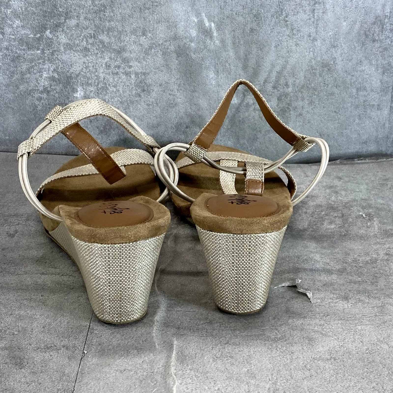 STYLE & CO Women’s Shine Canvas Mulan T-Strap Slingback Wedge Sandals SZ 9.5