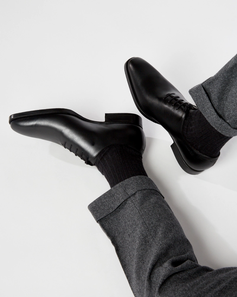 Anniversary Celebration Black Wholecut Oxford Dress Shoe with Rubber Half Soles