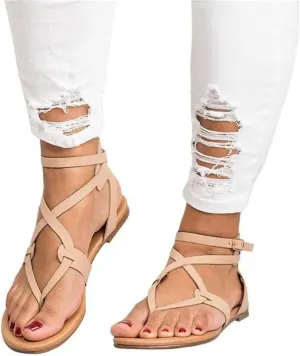 Summer Sandals For Women,Womens Dressy Strappy Flat Sandals Flip Flops Clip Toe T-Strap Gladiator Sandal Shoes for Beach
