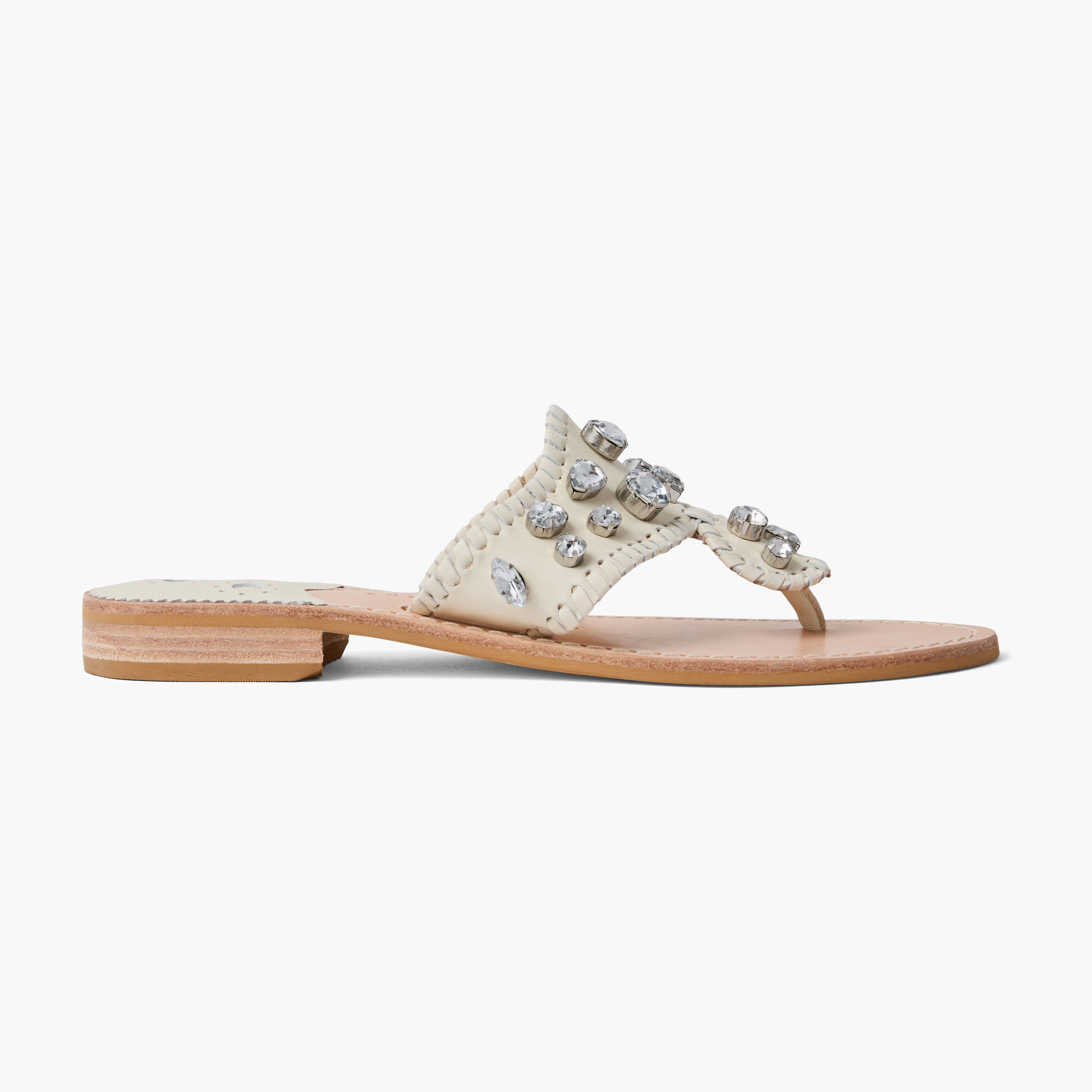 Jacks Jeweled Leather Flat Sandal Non Slip Outsole Grip