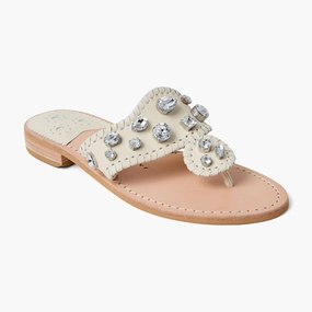 Thong Style Foot Health Jacks Jeweled Leather Flat Sandal