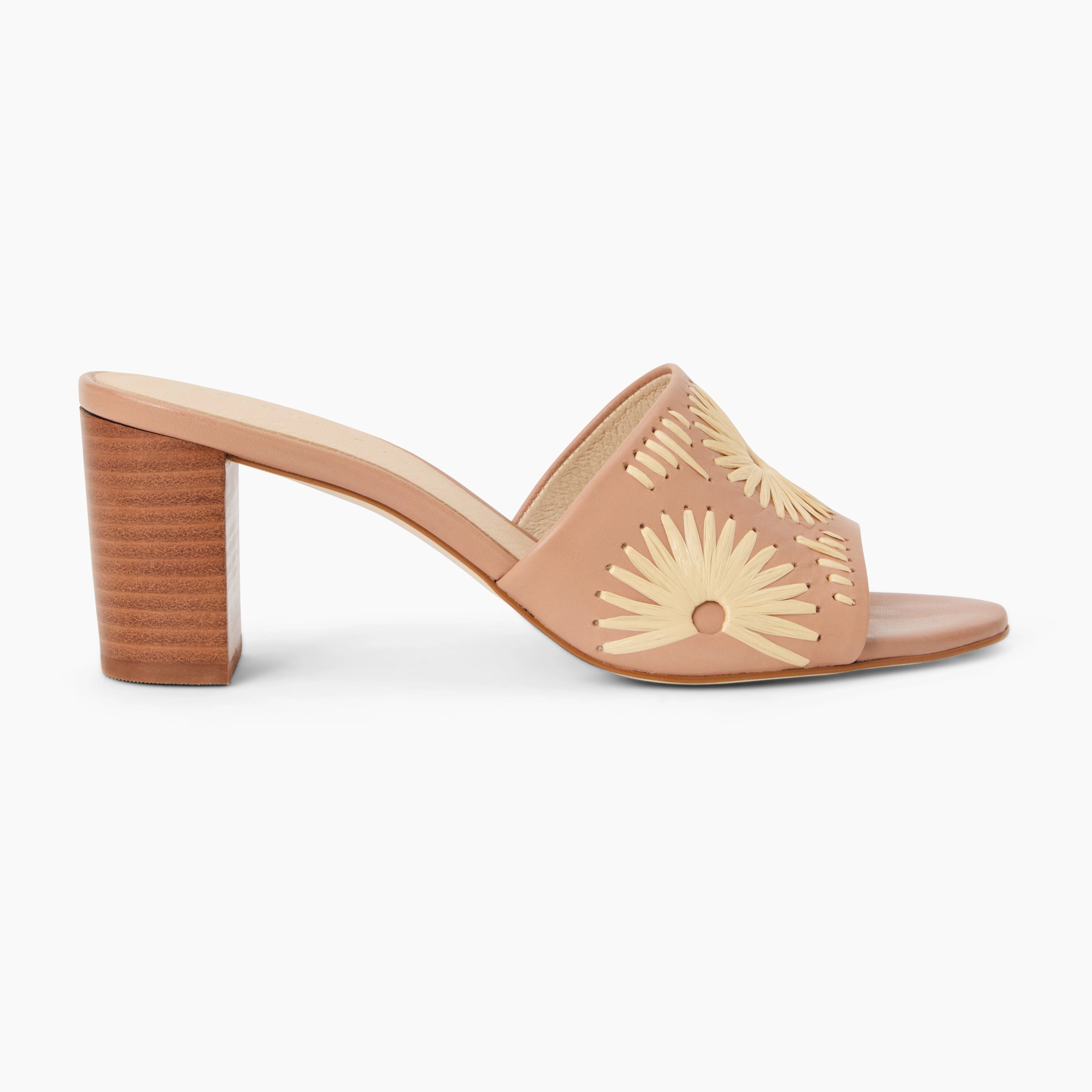 Hydrolysis Resistant Components Susie Leather & Raffia Sandal Heel
