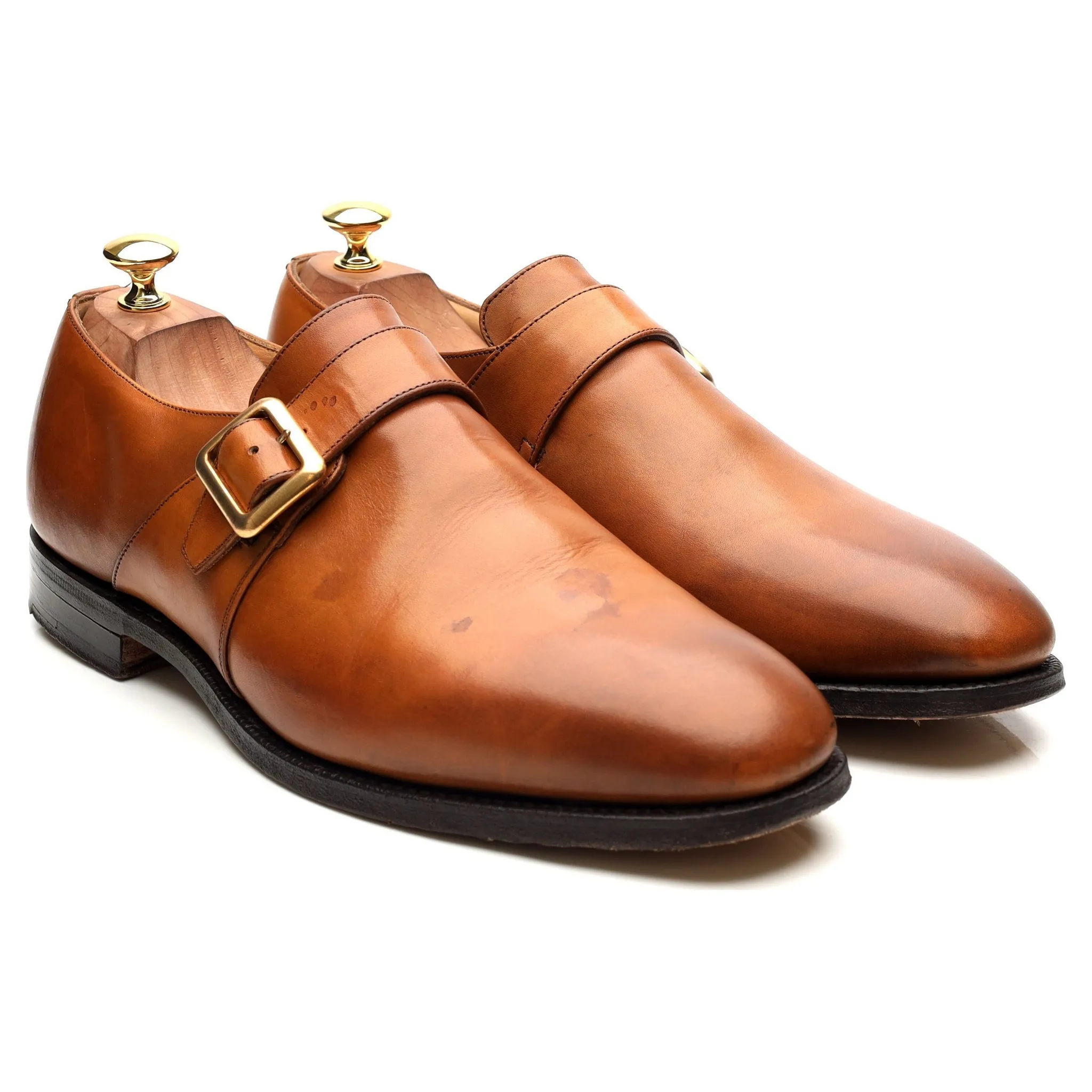 'Sydney' Tan Brown Leather Monk Strap UK 10.5 G