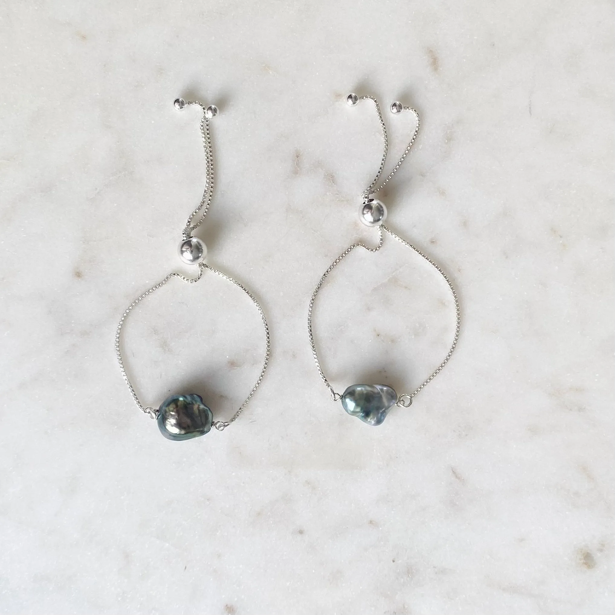 Tahitian Keshi Pearl Silver Adjustable Bracelet