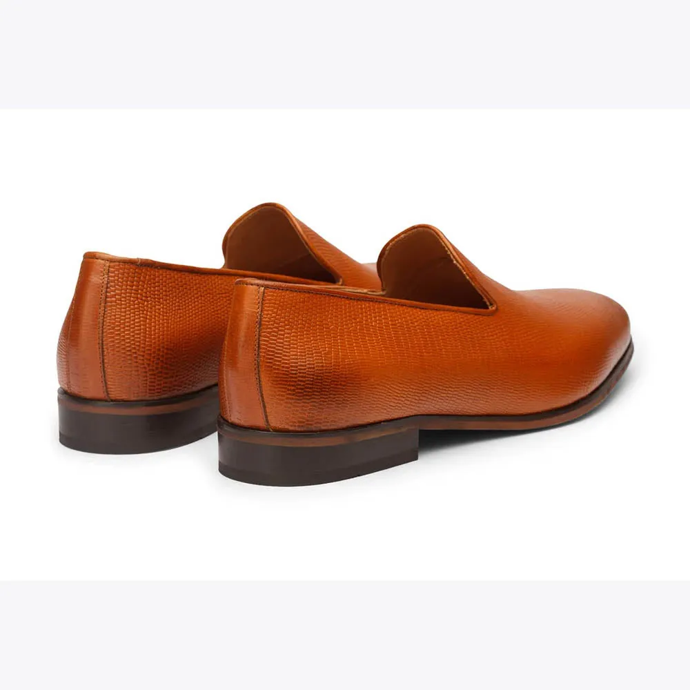 Tan Lizard Print Slipons
