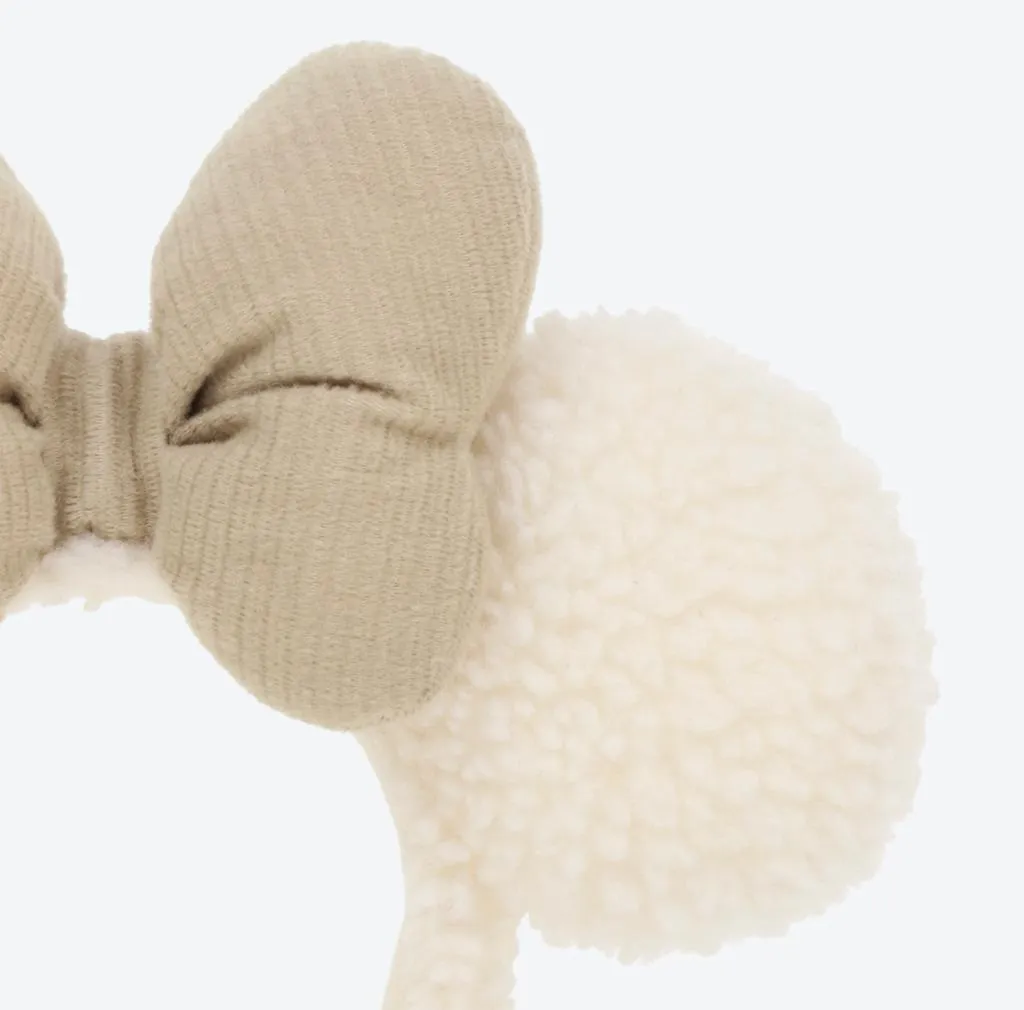 TDR - Fluffy Fluffy Cute Gentle Colors x Minnie Mouse Beige Bow Flufy Ear Headband