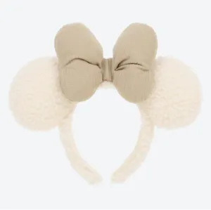 TDR - Fluffy Fluffy Cute Gentle Colors x Minnie Mouse Beige Bow Flufy Ear Headband