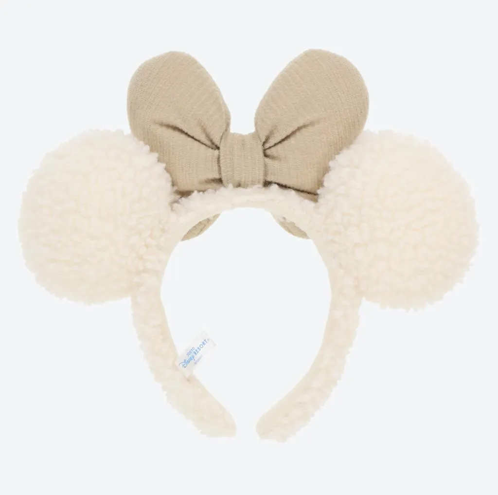 TDR - Fluffy Fluffy Cute Gentle Colors x Minnie Mouse Beige Bow Flufy Ear Headband