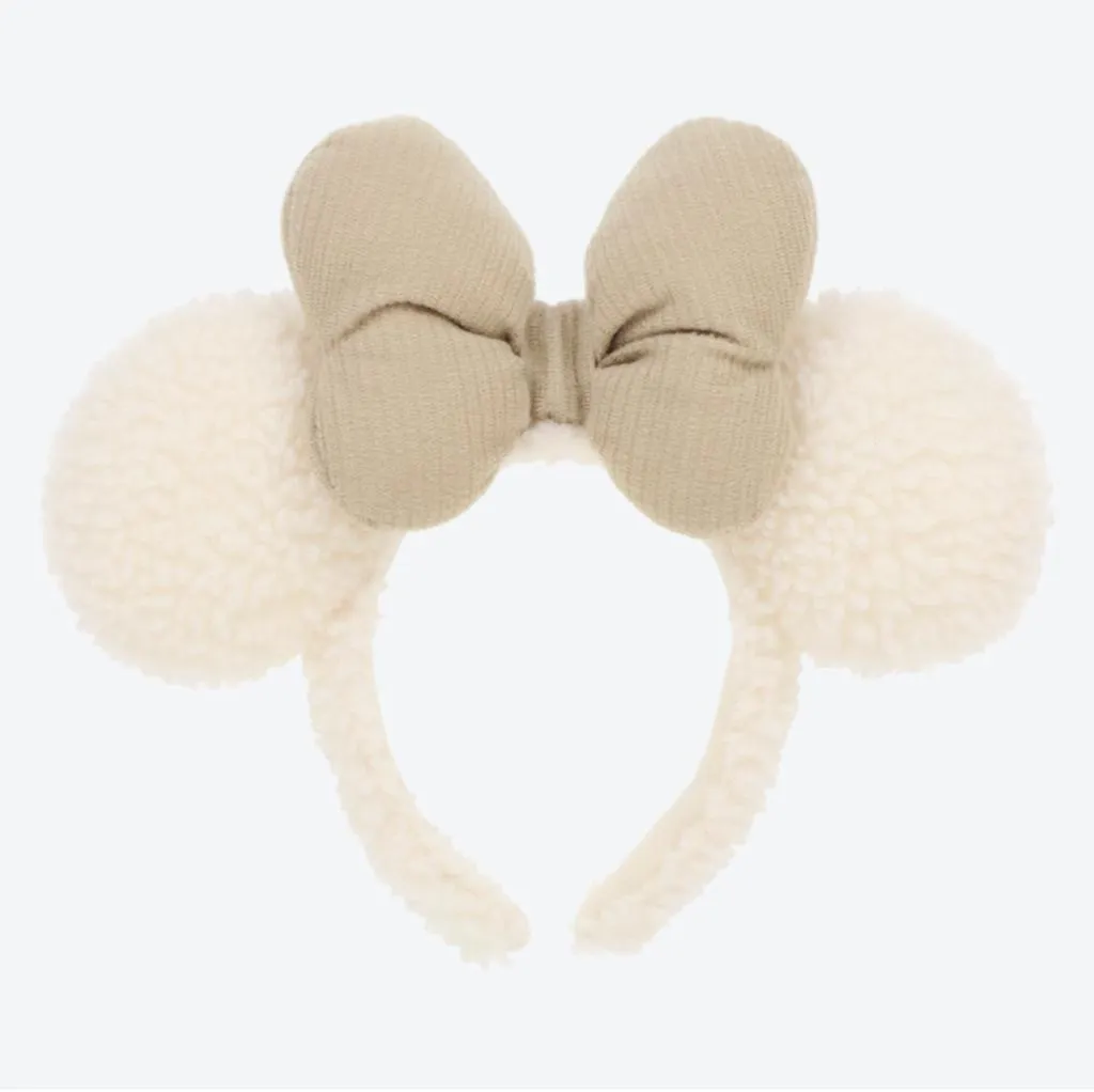 TDR - Fluffy Fluffy Cute Gentle Colors x Minnie Mouse Beige Bow Flufy Ear Headband