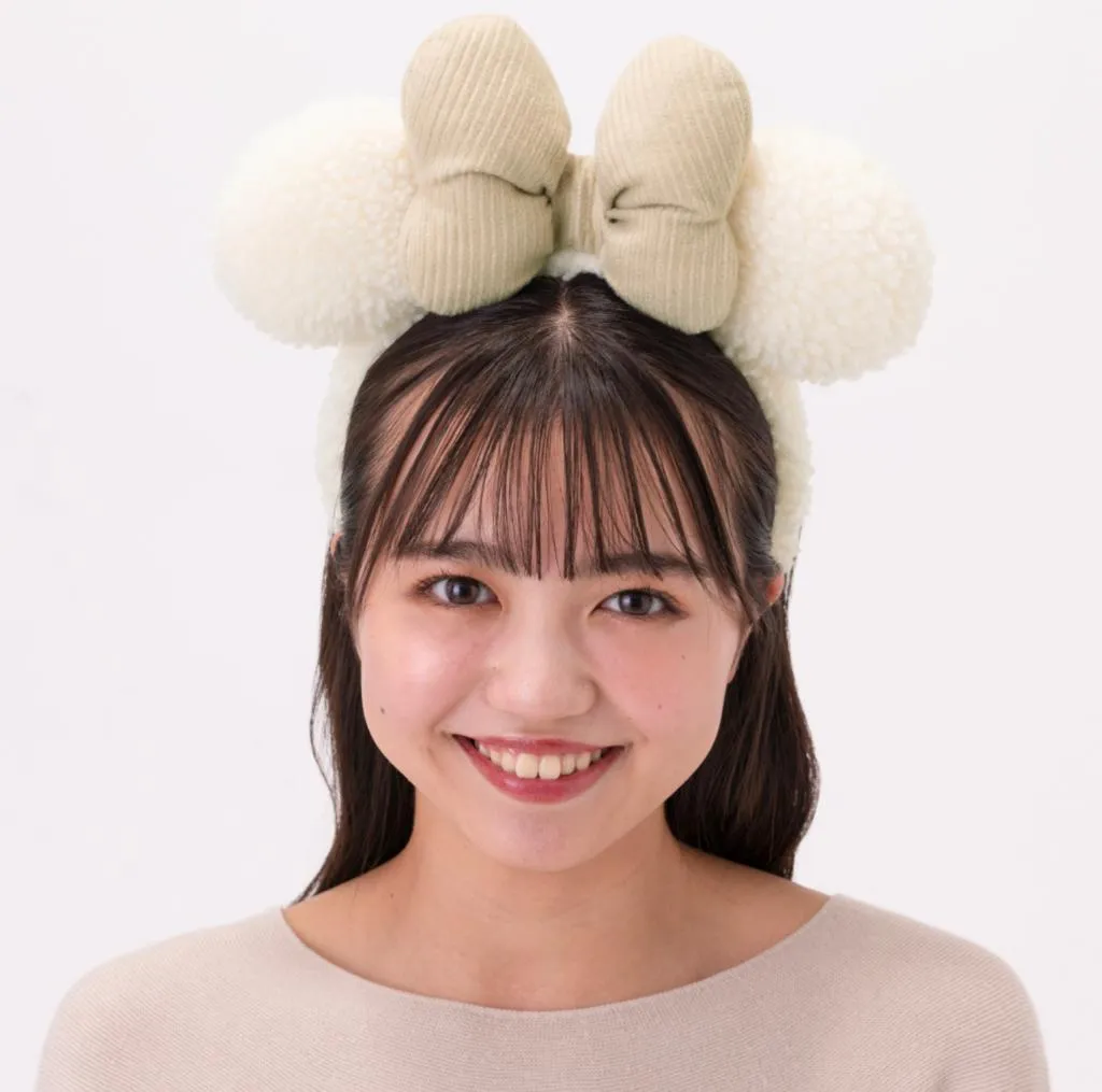 TDR - Fluffy Fluffy Cute Gentle Colors x Minnie Mouse Beige Bow Flufy Ear Headband
