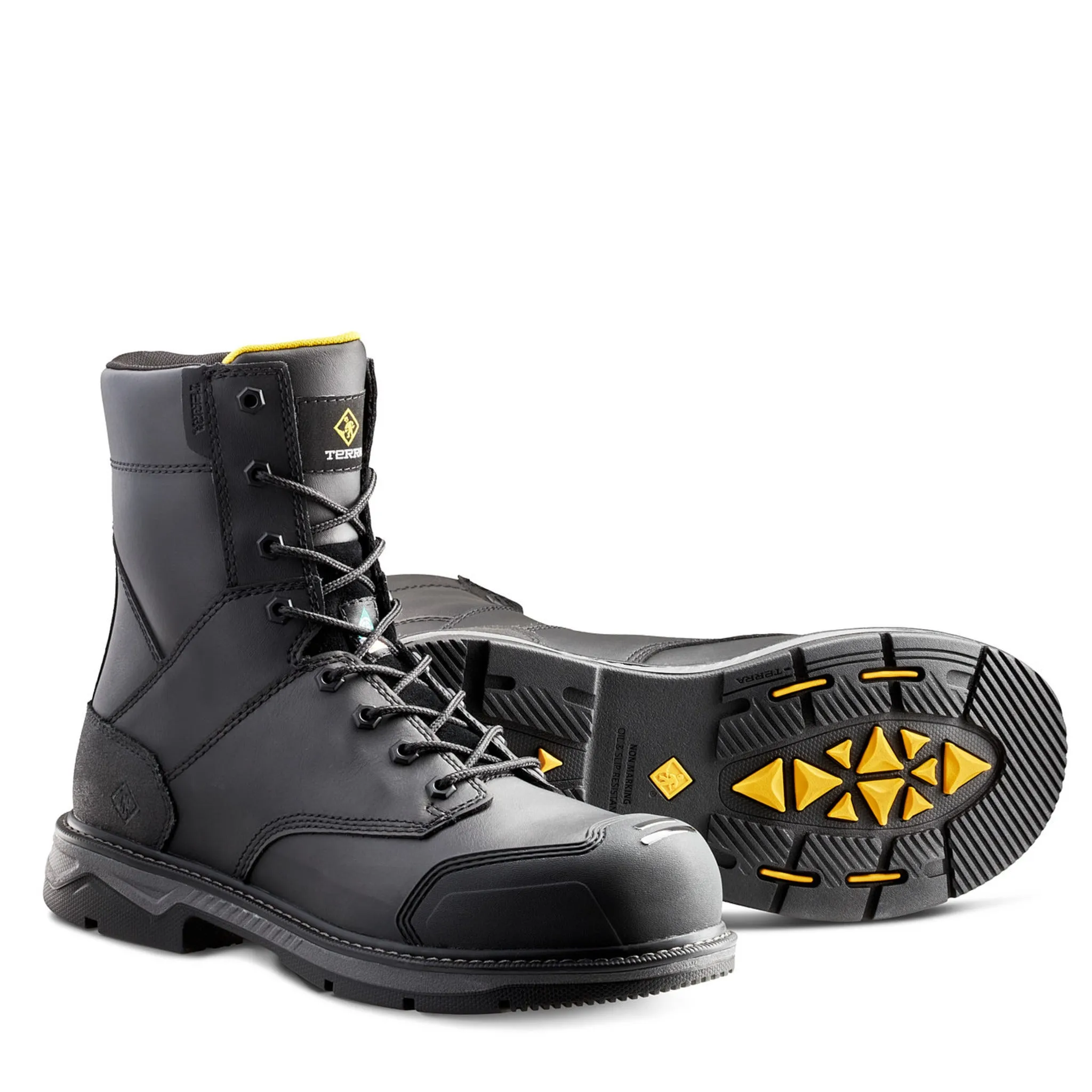 Terra Men's Safety Work Boots Patton 8" Leather Waterproof with Composite Toe and Plate | Sizes 3-15