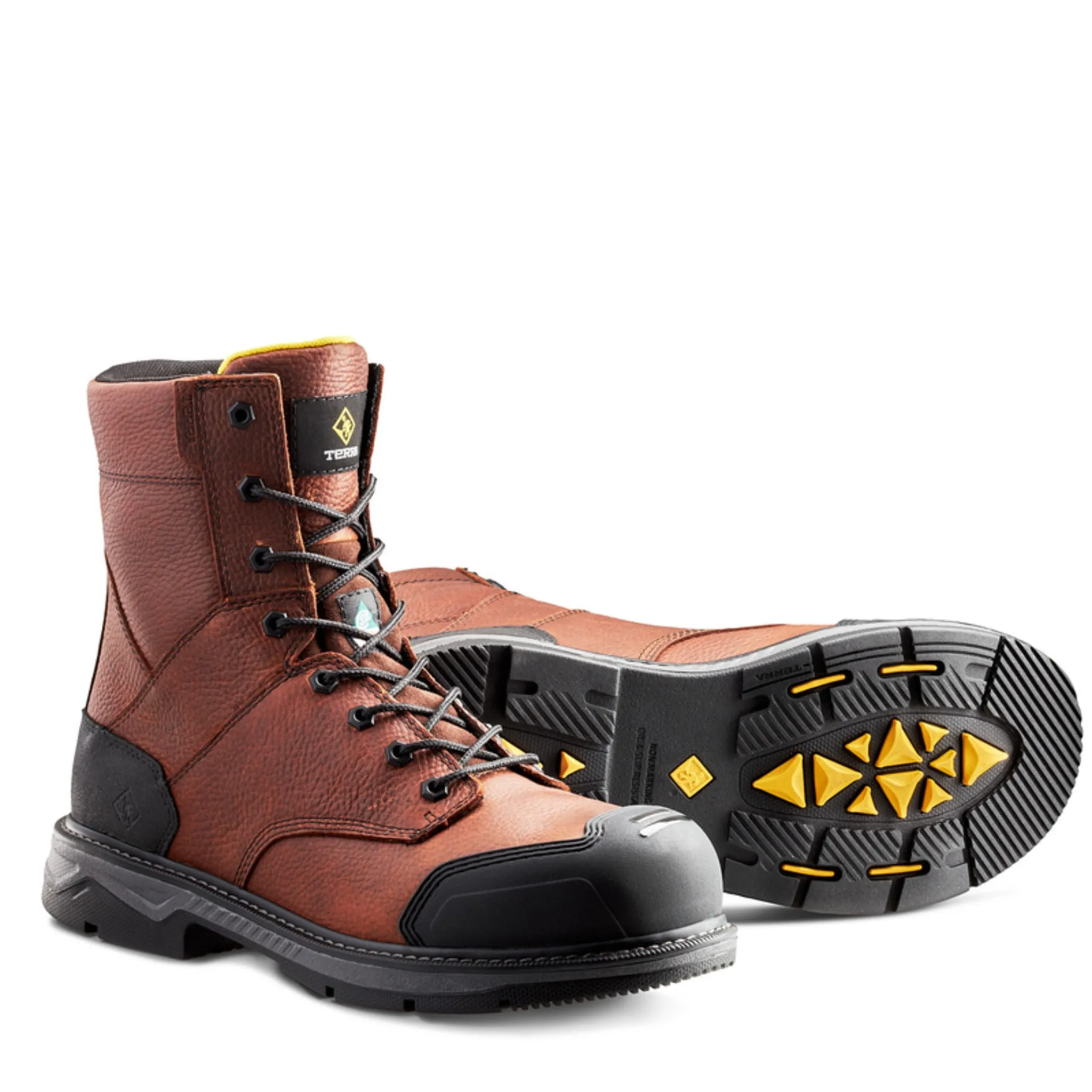 Terra Men's Safety Work Boots Patton 8" Leather Waterproof with Composite Toe and Plate | Sizes 3-15