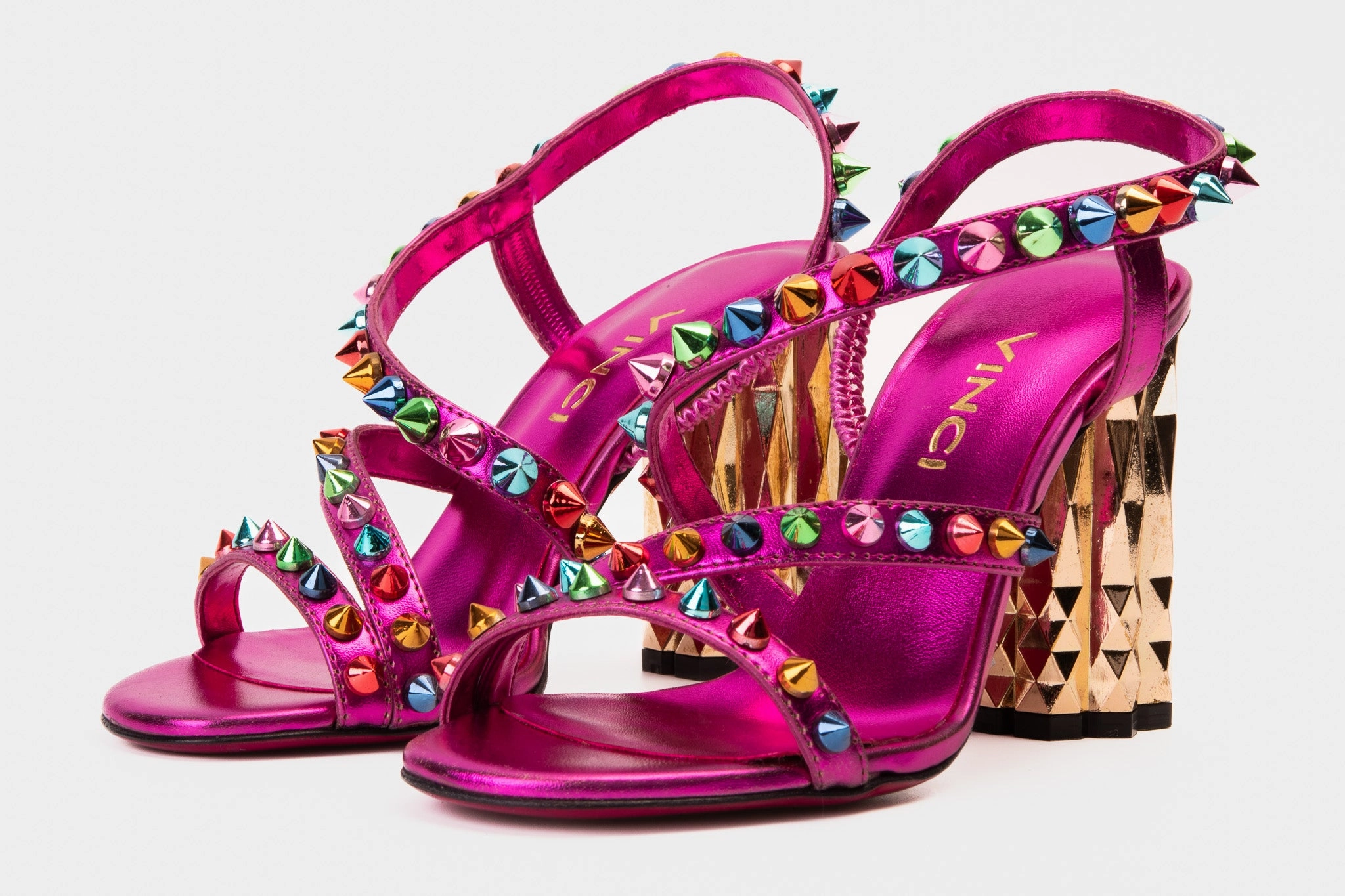 The Caris Fuchsia Block Heel Spike Leather Women Sandal Final Sale! Energy return sole Stylish Travel Flats