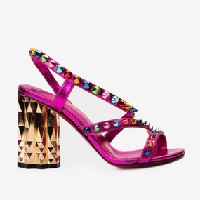 The Caris Fuchsia Block Heel Spike Leather Women Sandal Final Sale! synthetic material Easy Clean