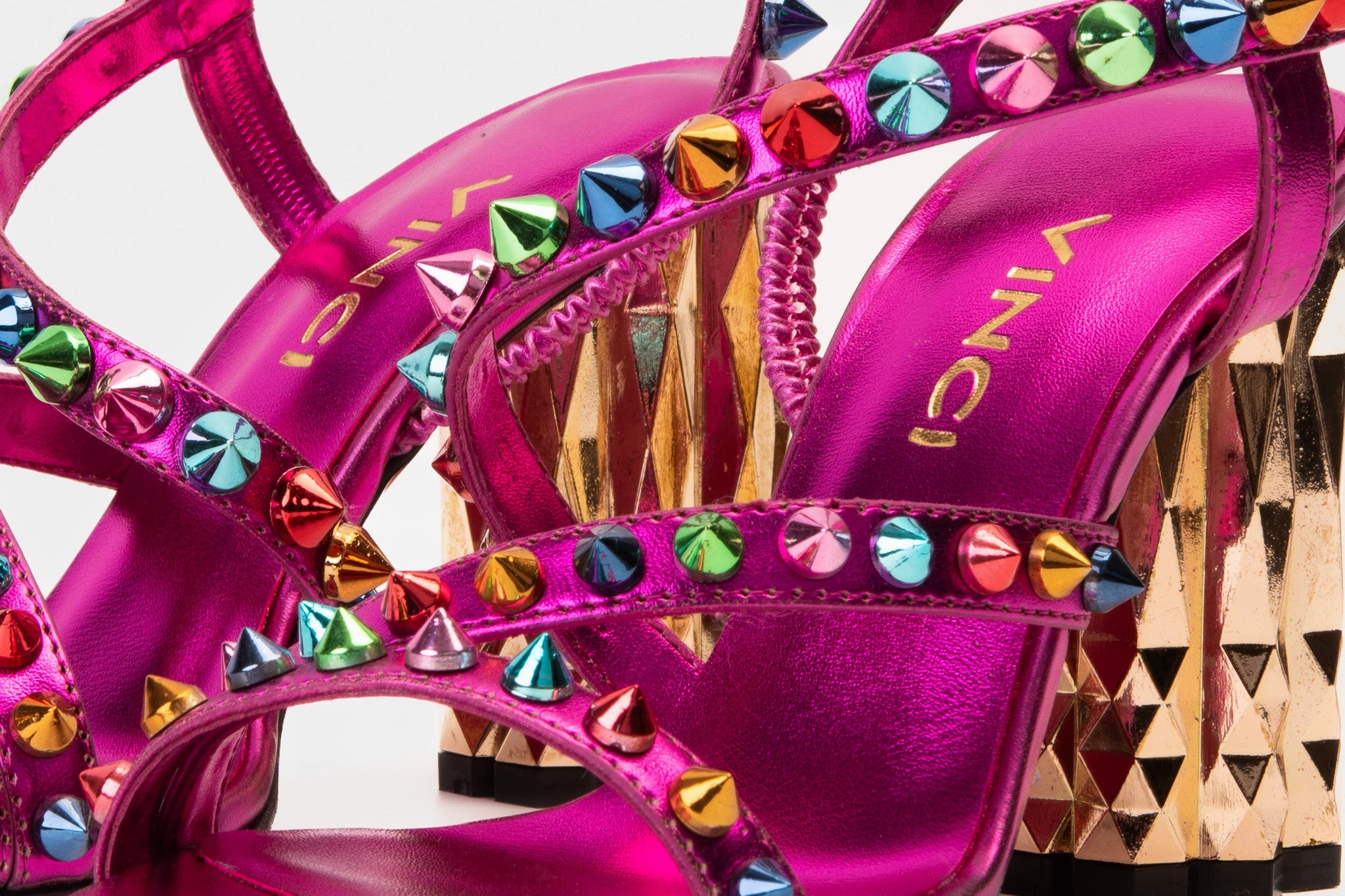 Beaded The Caris Fuchsia Block Heel Spike Leather Women Sandal Final Sale!